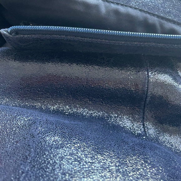 Navy blue shoulder bag with silver hardware. - Picture 8 of 8